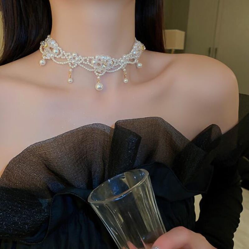 レディース 飾り ネックレス アクセサリー チョーカー 真珠 | FRY