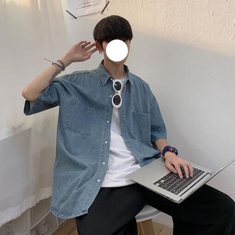 メンズ 夏ファッション シャツ デニム 半袖 カジュアル レトロ | FRY