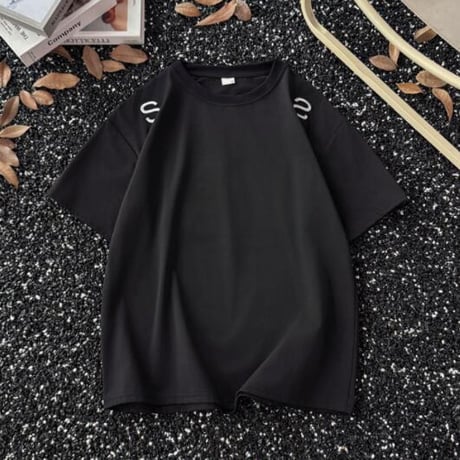 Tシャツ  半袖 ブラウス 刺繍入り クルーネック メンズトップス2