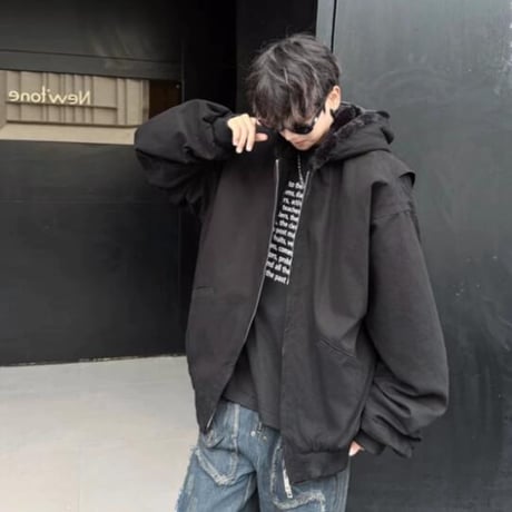 メンズ トップス ジャケット アウター 裏起毛 フード付き 保温 #9