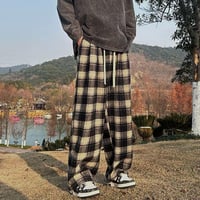 秋冬ボトムス ズボン パンツ   ワイドパンツ  チェック柄 裏起毛 防寒　23