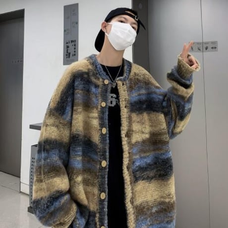 秋冬 メンズ トップス ニット セーター グラデーション カーディガン カジュアル 暖かい