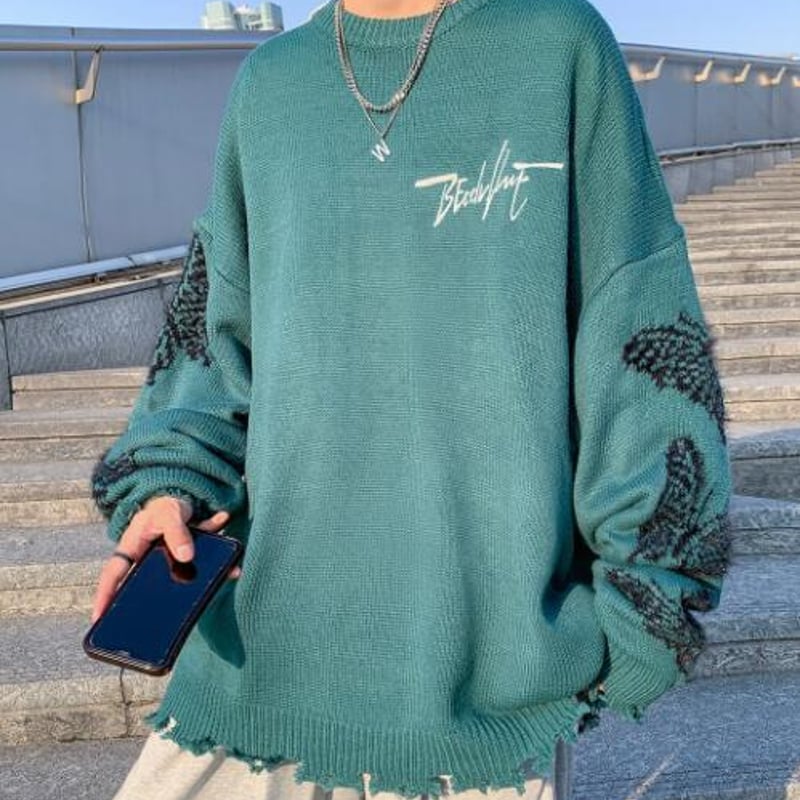 秋冬 メンズ トップス ニット セーター クルーネック ダメージ 秋冬 メンズ トップス ニット セーター クルーネック ダメージ