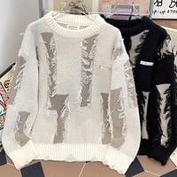 秋冬トップス メンズ ニット セーター ダメージ加工 ファブリック31