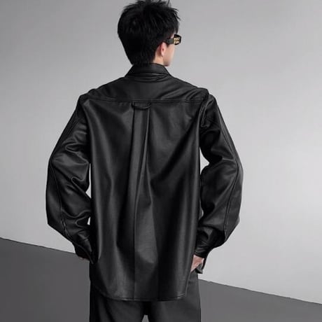 シャツ カジュアルシャツ 長袖 フェイクレザー メンズ36