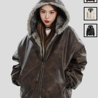 メンズ トップス ジャケット 中綿 フェイクファー フード付き フェイクレザー #27