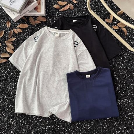 Tシャツ  半袖 ブラウス 刺繍入り クルーネック メンズトップス2