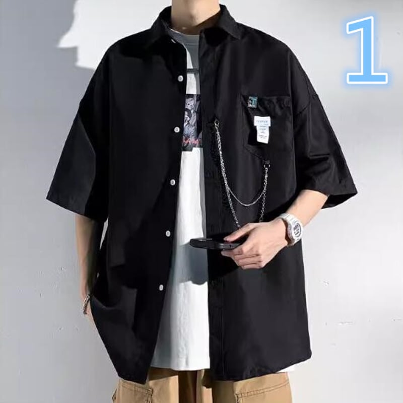 メンズ ファッション トップス カジュアル シャツ 半袖 チェーン