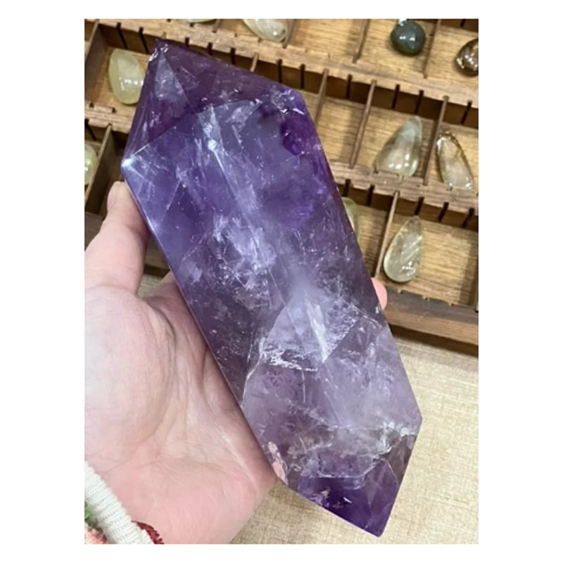 アメジスト　ダブルポイント　特大　台座つき アメジストダブルポイント特大台座つき