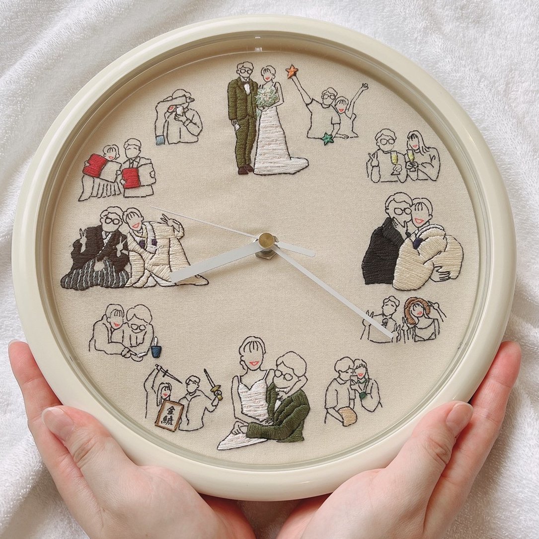 刺繍壁掛け時計ぶりこ付き