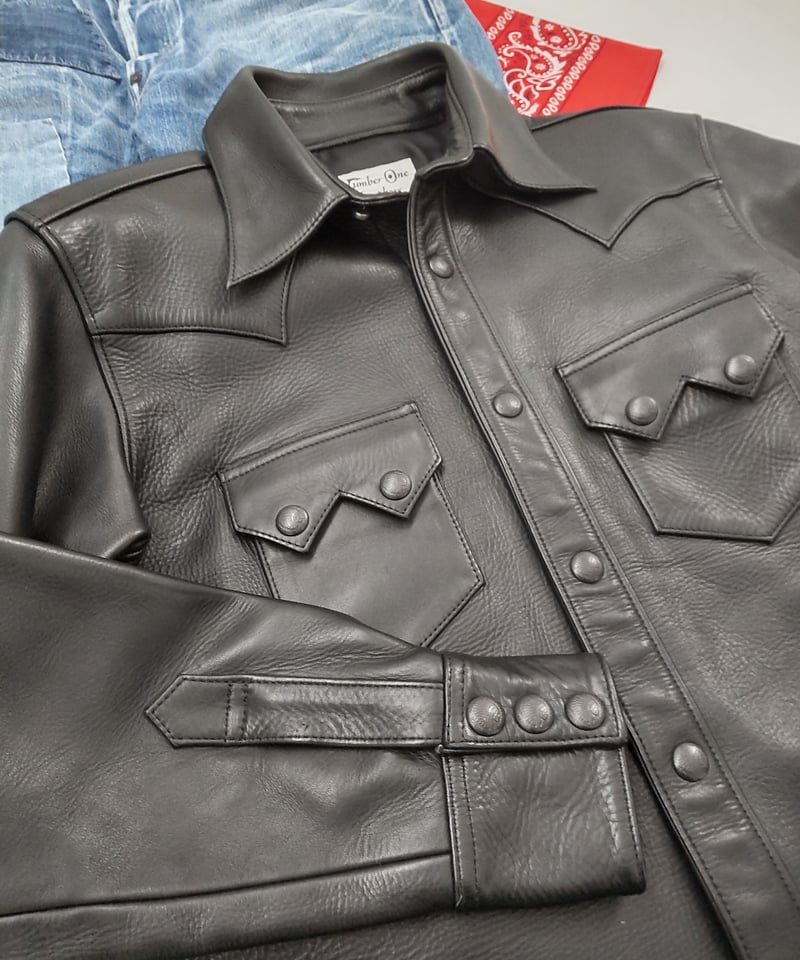 90's JAPAN_Vintage》Leather Shirt RED MOON by.N