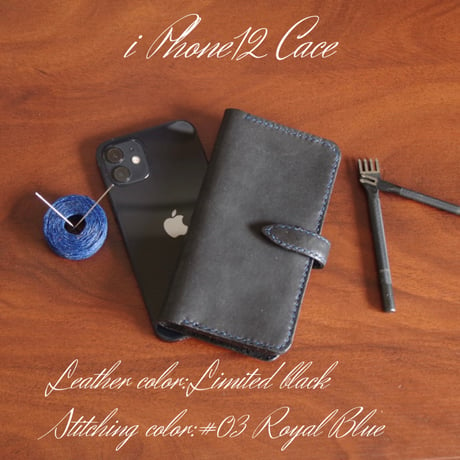【スマホケース】　iphone12　手帳型　革小物　ハンドメイド　手作り　メンズ　レディース