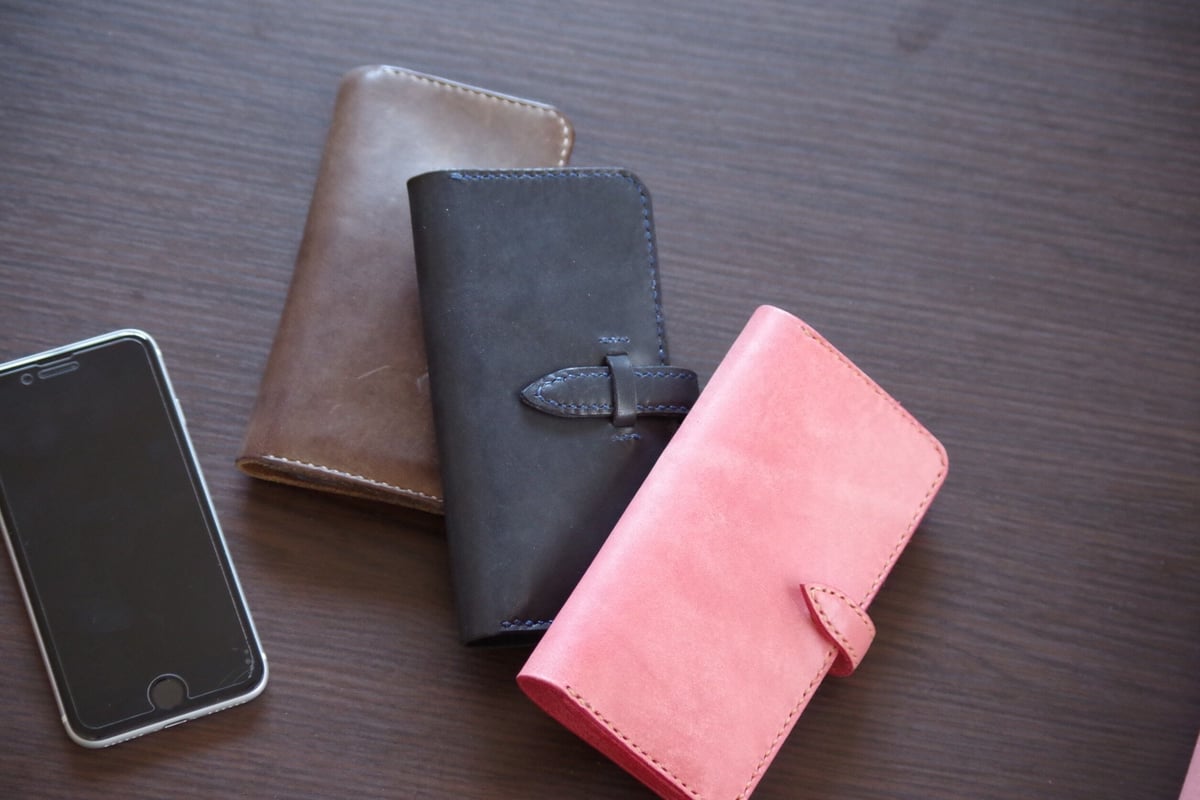 ハンドメイド本牛革手帳型スマホケース 浅草文庫 牛革/文庫革 多機種対応 スマホケース 手帳型 吸盤式