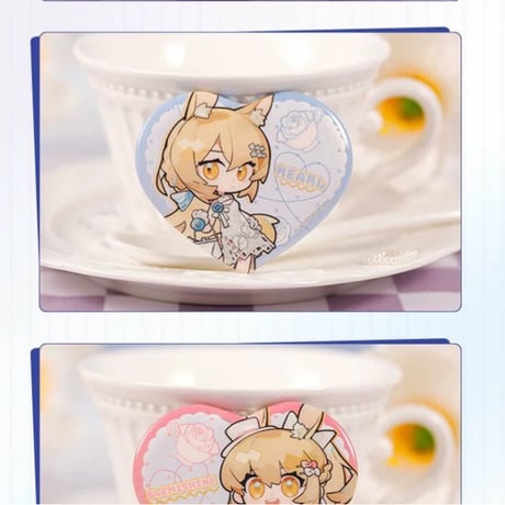 事後通販【アークナイツ × IPSTAR】中国限定 「茶会之約」コラボカフェ ハート型SDトレーディング缶バッジ（全6種）
