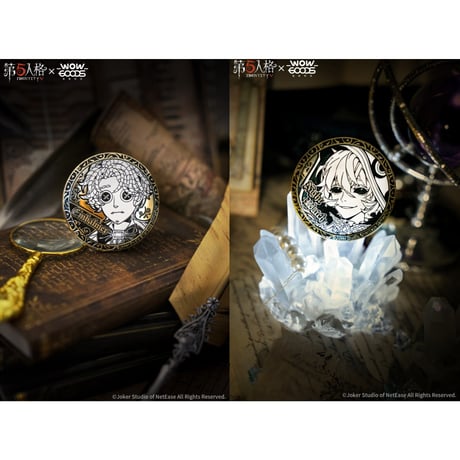 事後通販【第五人格 × 我推的谷】中国限定発売 「千年書旅」シリーズ トレーディング 金色箔押し 彫金風エンボス缶バッジ（全8種）