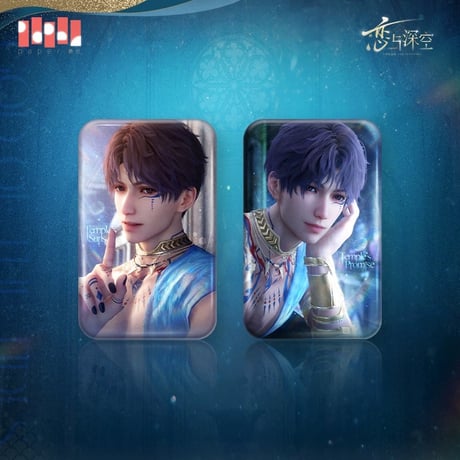 在庫販売【恋と深空】Love and Deepspace 中国公式通販「ホムラ・潮汐之神」スクエア缶バッジ（全2種）