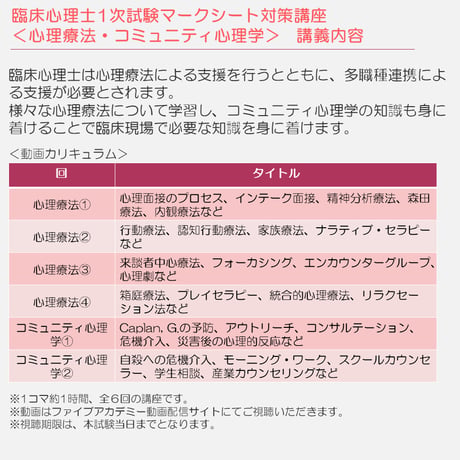 【10,000円OFFキャンペーン実施中！7/31まで】2026年度臨床心理士試験対策　一次試験マークシート対策 動画配信講座　全25回セット