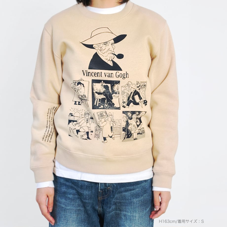 VAN GOGH Chinese Astres Crew：スウェット◆ ゴッホスウェット Beige×Navy 糸杉 | Pont-Cha
