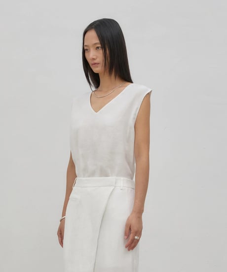 BLOSSOM RNEL LINEN VECK SLEEVELESS