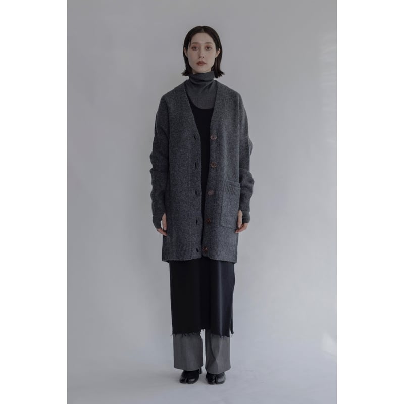wool100%クリアボタンロングカーディガン | SLOW
