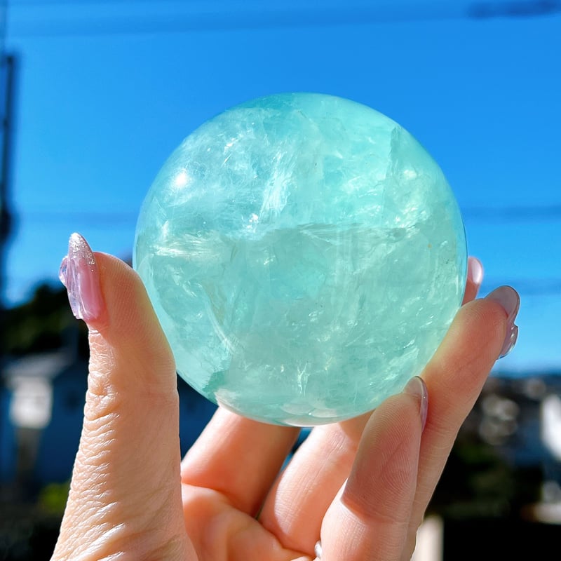 フローライト　スフィア　虹入り　ブルー＆パープル＆グリーン　天然石 フローライト スフィア 天然石 ブルーフローライト 虹入り 丸玉