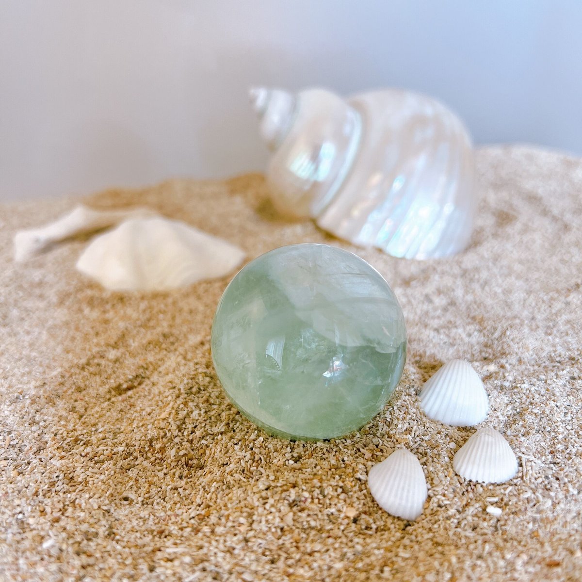 グリーンフローライトスフィア虹♡透明度♡台座セット♡♡ グリーン