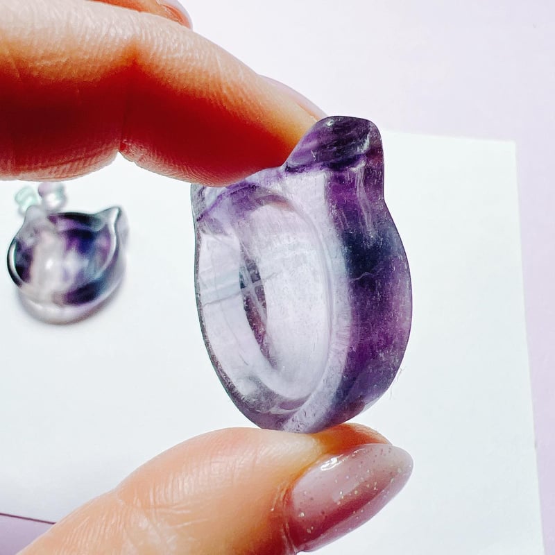 0801116 天然フローライト猫ちゃん5個セット、貫通穴残り僅か