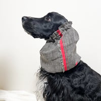 中型犬用スヌード|千鳥格子と赤耳のリネンスヌード