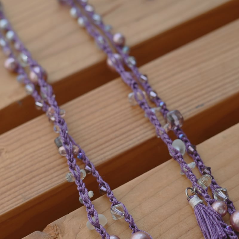 パープル 001】シルクレース糸編みの二連ネックレス | もりのすみか online