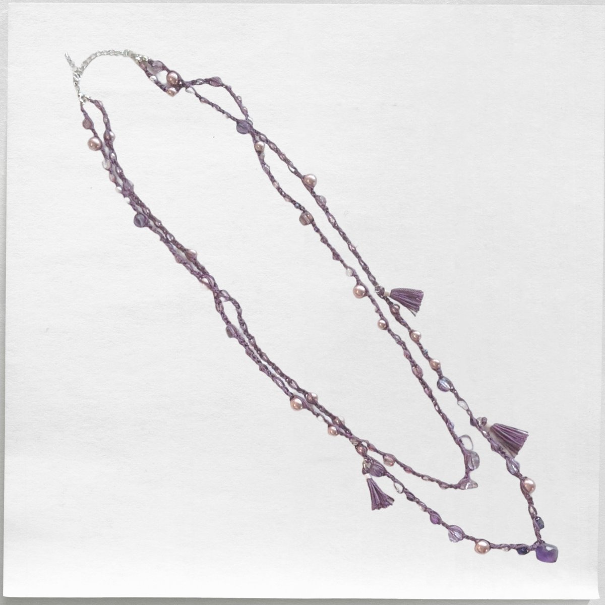 パープル 001】シルクレース糸編みの二連ネックレス | もりのすみか online