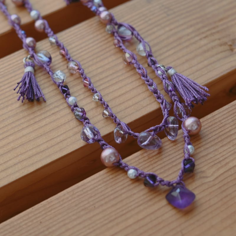 パープル 001】シルクレース糸編みの二連ネックレス | もりのすみか online