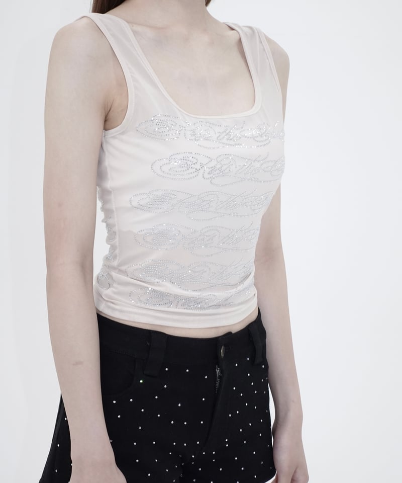 トップス kiss the club rhinestone logo tank top rhinestone logo