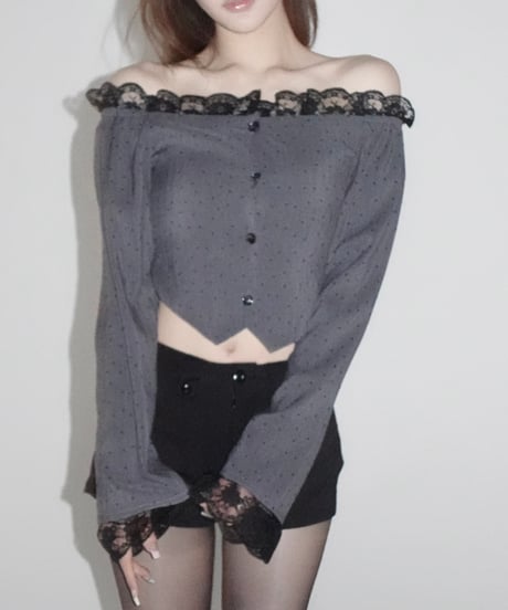 noir lace offshoulder jacket