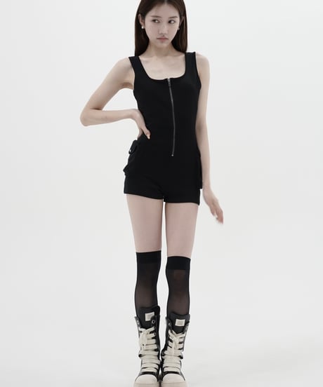 front zip cargo rompers