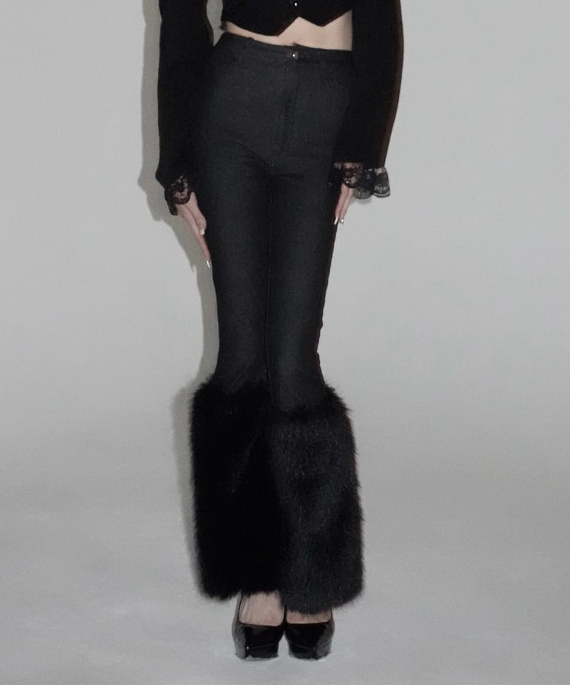 完売品【kiss the club】flare lace pants/black stretch flare fur pants | KISS THE CLUB
