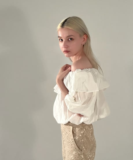 off shoulder puff blouse