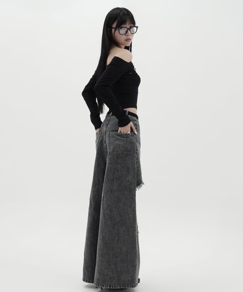 Kiss The club 襟付きロングt over hole denim | KISS THE CLUB