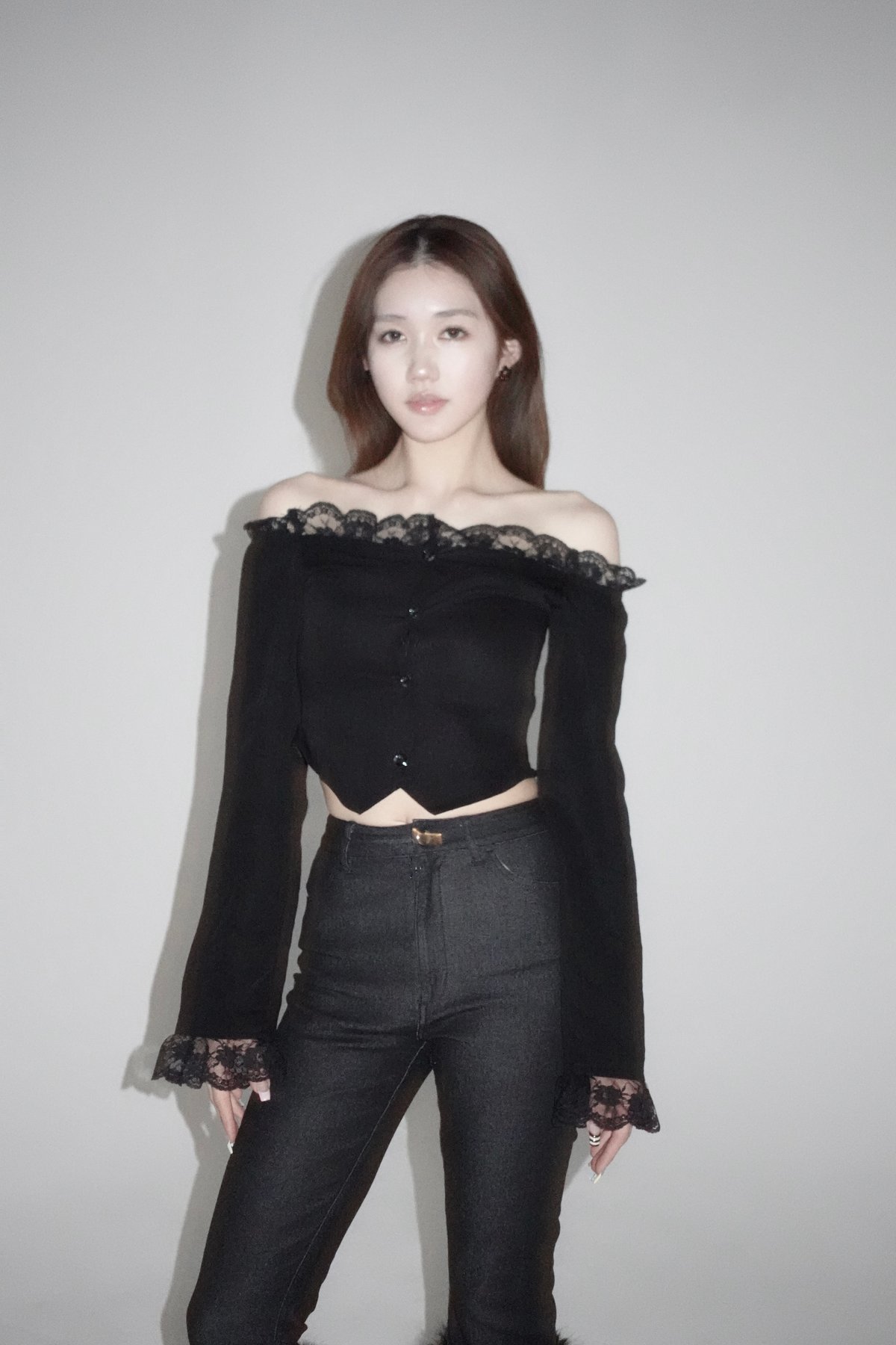 noir lace offshoulder jacket | KISS THE CLUB
