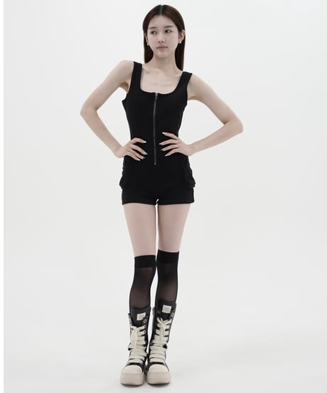 front zip cargo rompers