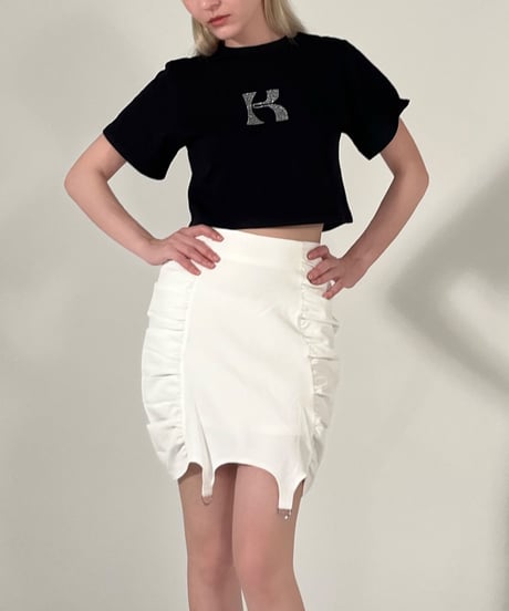 gather belt mini skirt