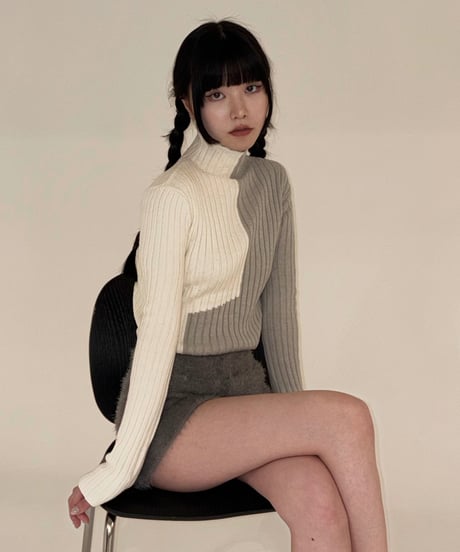 【再入荷】bi-color knit tops