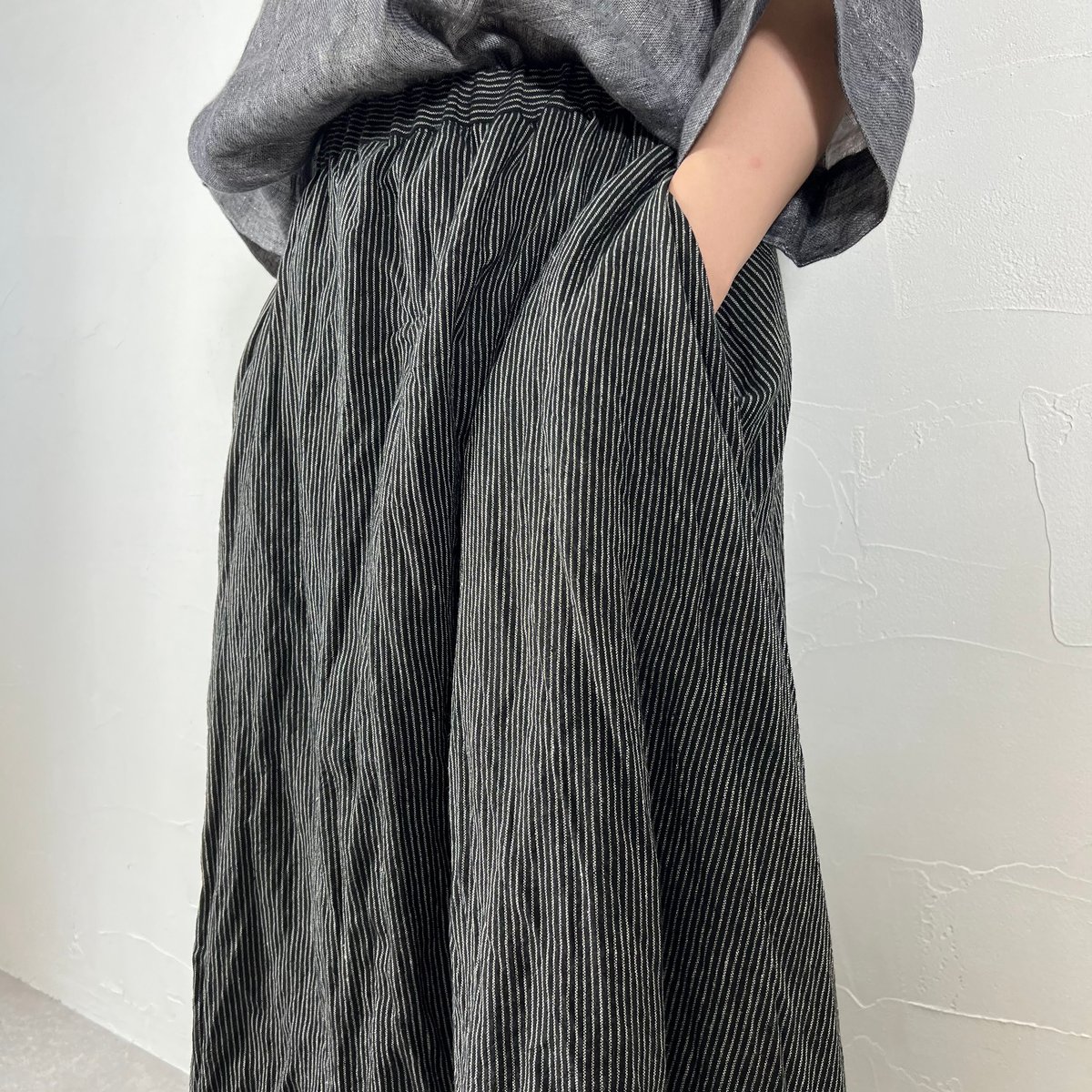 Sikuten ギャザースカート(BLACK STRIPE) | イロアセナイ