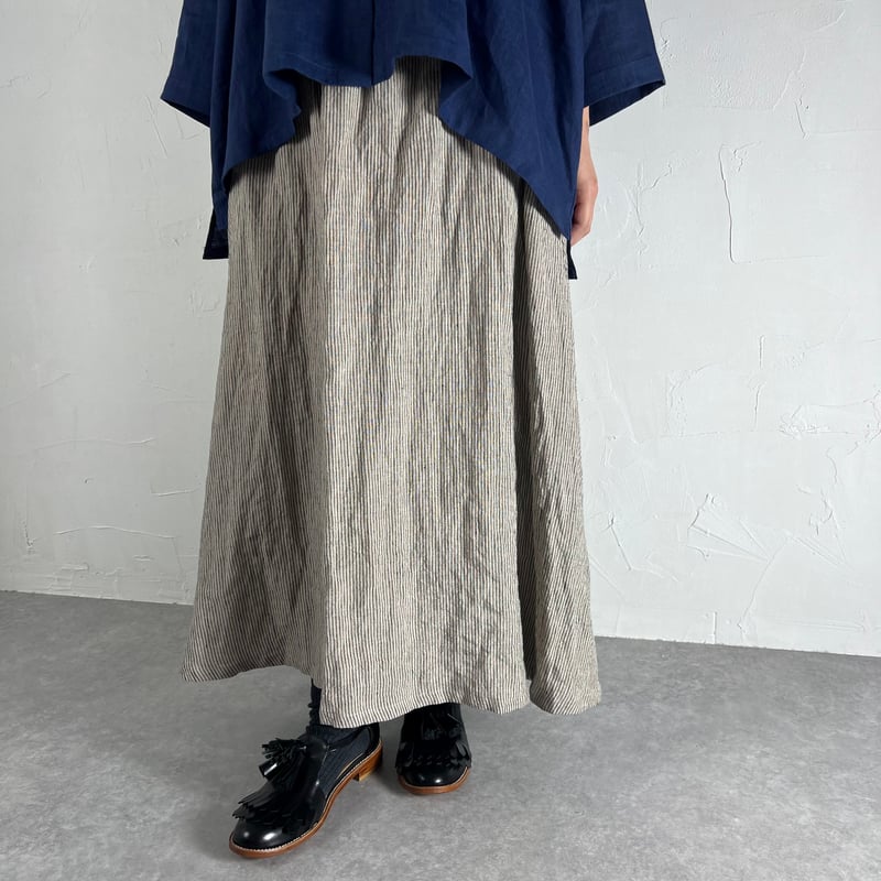Sikuten ギャザースカート(BEIGE STRIPE) | イロアセナイ Sikuten ギャザースカート(BEIGE STRIPE) | イロアセナイ