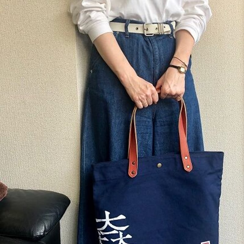 帆布バッグ 武将家紋 倉敷8号帆布 本革合わせ持ち手 手描き手染めの