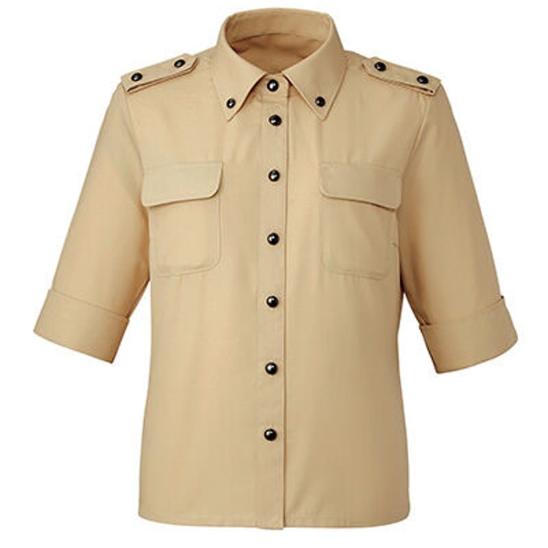 レディース五分袖シャツ（肩章付） ベージュ KB1919-2 | Discontinué 