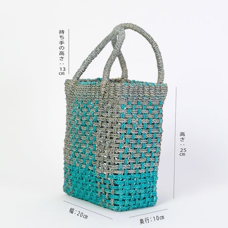 アバカのバイカラー格子編みバッグ GR