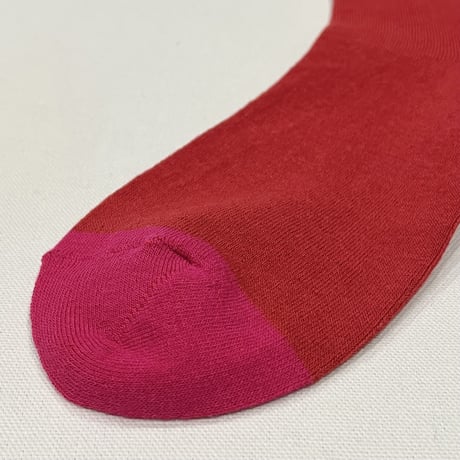 コットン バイカラーソックス／RED／Homie