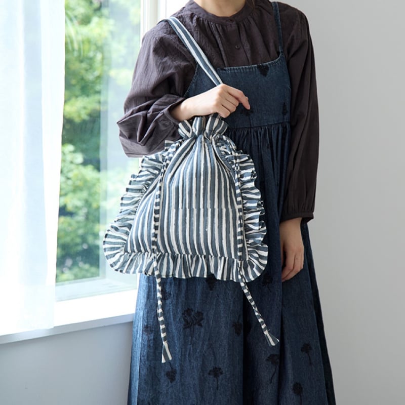 familiar 横浜限定ストライプフリル トートバッグ familiar 横浜限定ストライプフリル トートバッグ バッグ＜横浜