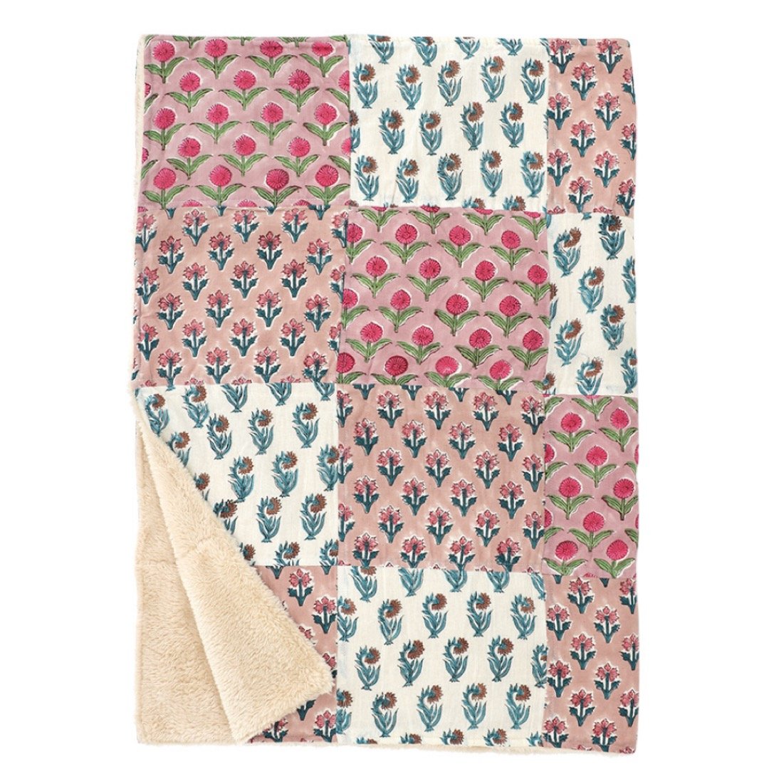 ブランケット／ブロックプリント パッチワーク／ピンク | OLD1PLUS