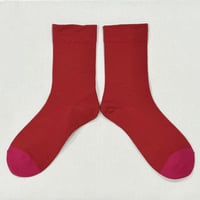 コットン バイカラーソックス／RED／Homie